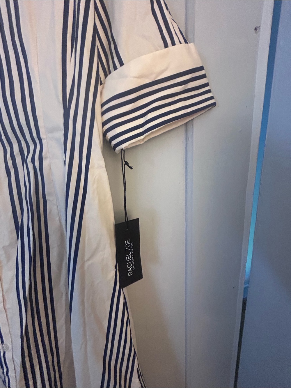 Rachel Zoe White and Navy Striped Midi Shirt Dress - Picture 2 of 5